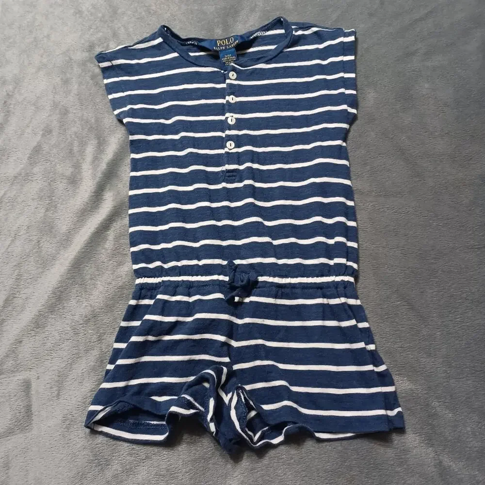 POLO RALPH LAUREN GIRLS 3T‎ STRIPED TERRY ROMPER Blue